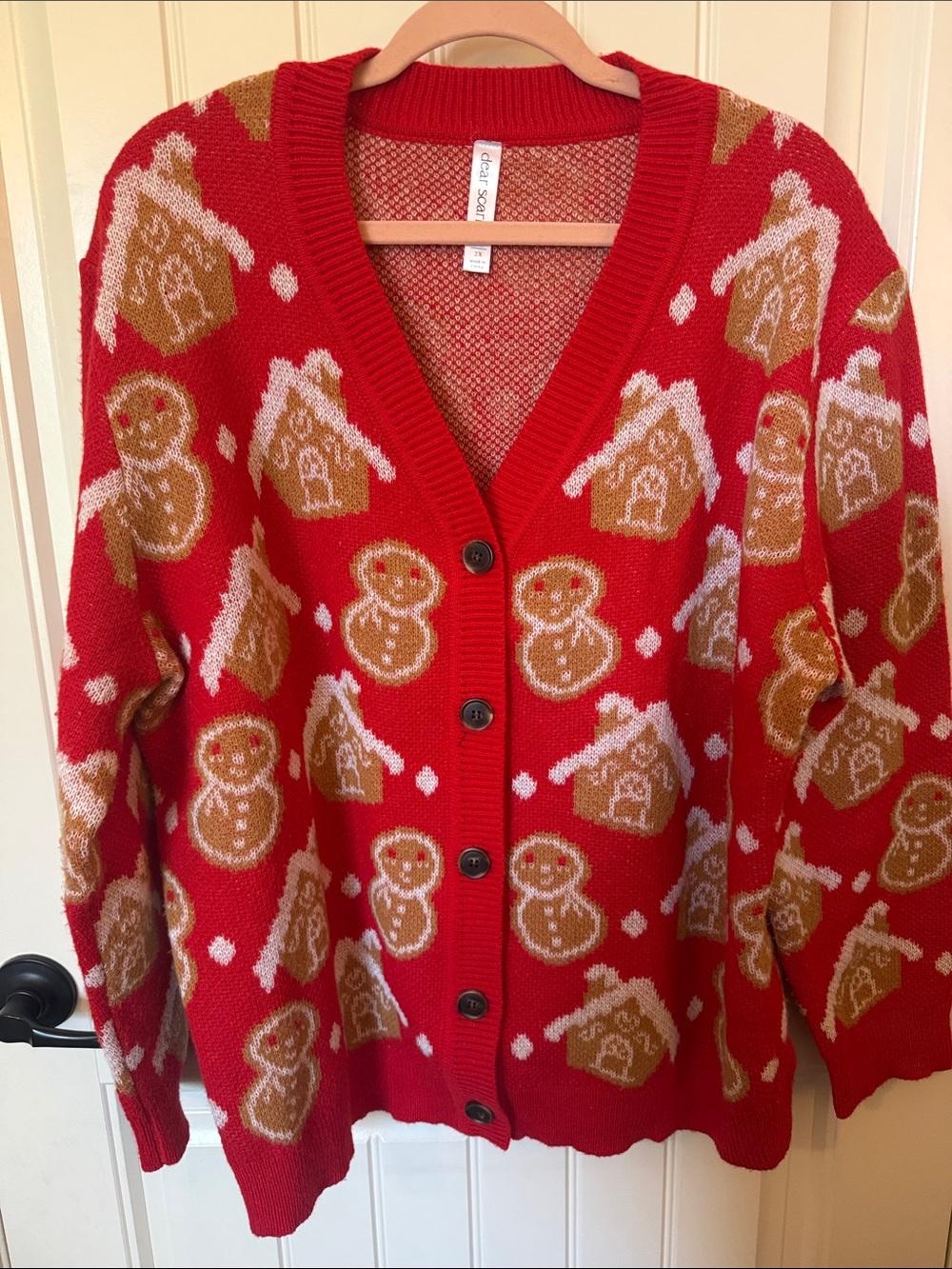 Red Gingerbread Holiday Cardigan Sweater - Unknown Brand